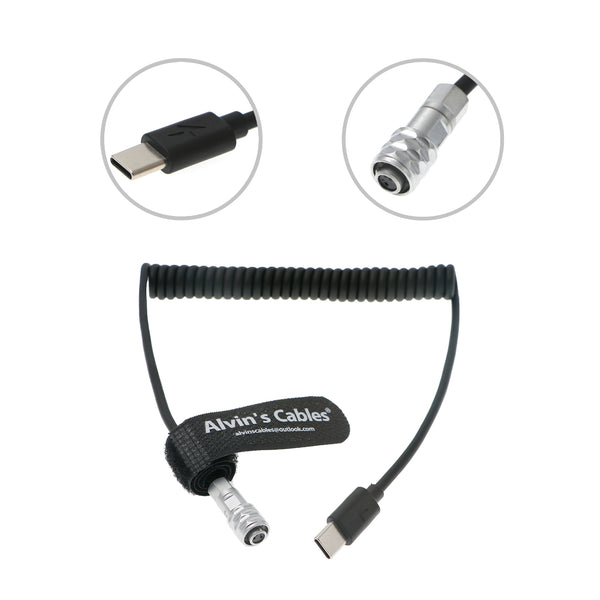 Alvin's Cables BMPCC 4K 6K Trigger Power Cable USB C Type-C PD to Weipu SF61B/S2 2 Pin Coiled Cable for Blackmagic Pocket Cinema Camera