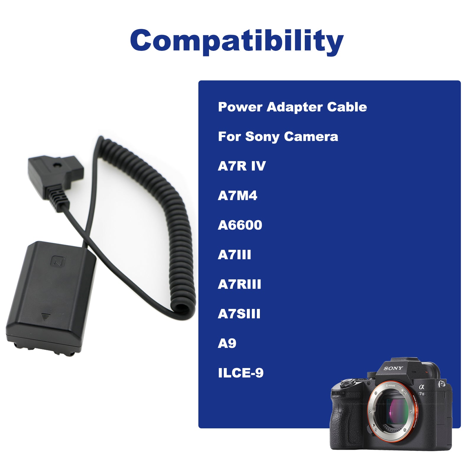 Alvin's Cables NP FZ100 Dummy Battery to D tap Coiled Power Cable for Sony A7III A7RIII A7SIII A9 Camera