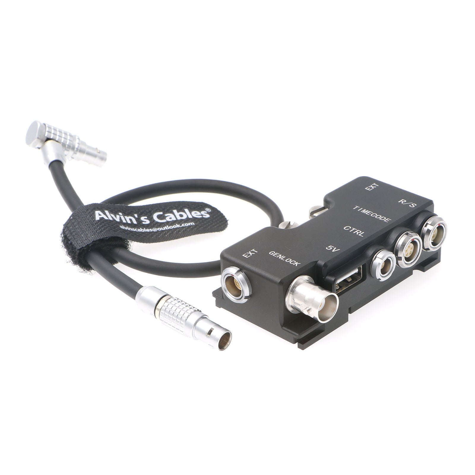 Alvin’s Cables Breakout B-Box for RED-KOMODO Camera EXT-9-Pin to Run-Stop|Timecode|CTRL|5V USB| Genlock-BNC Splitter-Box with Straight to Right Angle Cable