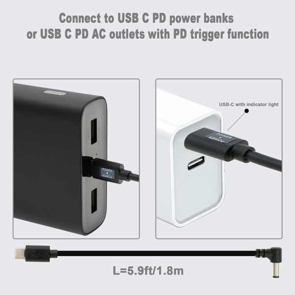 Alvin's Cables Right Angle USB-C Type-C PD to DC Power Cable PD Chargi