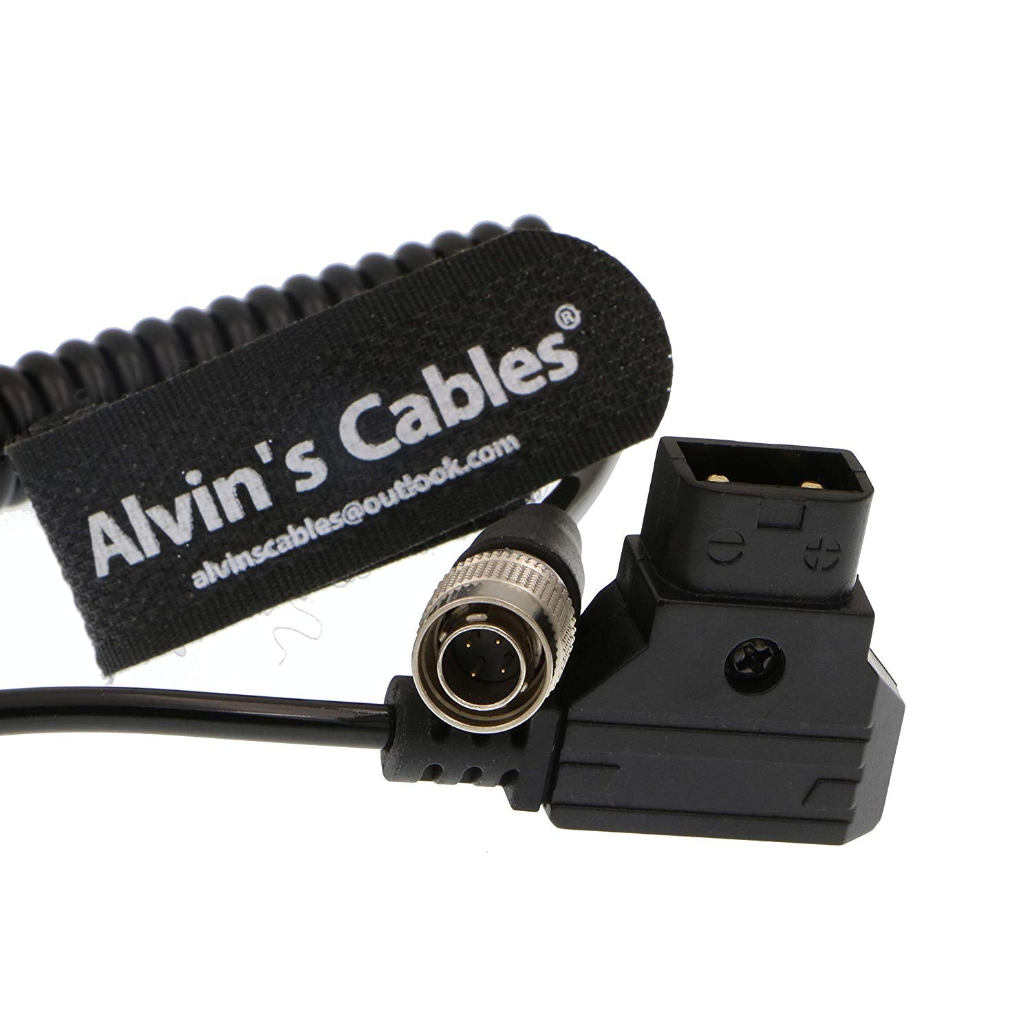 Alvin&#39;s Cables Sound Devices ZAXCOM Coiled Power Cable D Tap to 4 Pin Hirose Male