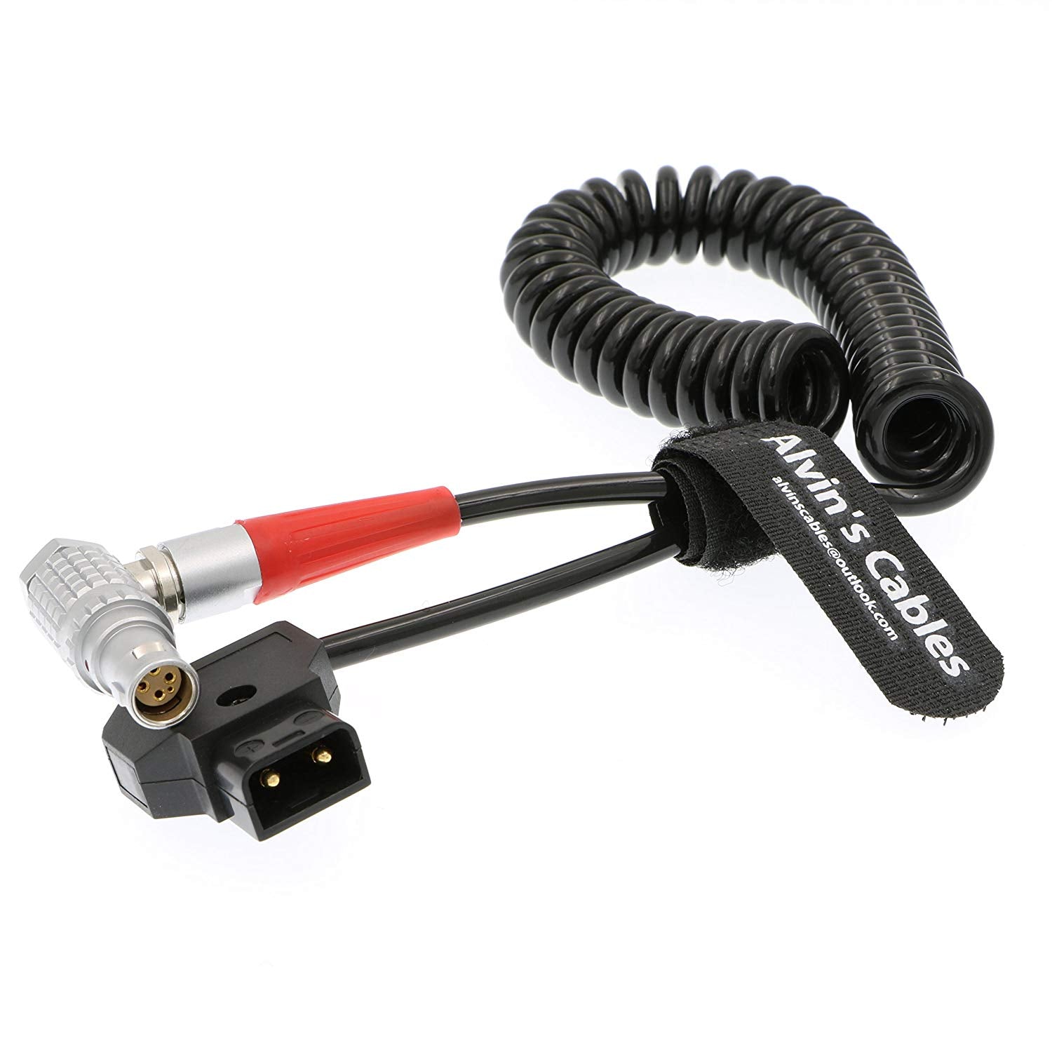 Alvin&#39;s Cables Red Scarlet Epic Camera Power Coiled Twist Cable 6 Pin Right Angle Female to D Tap