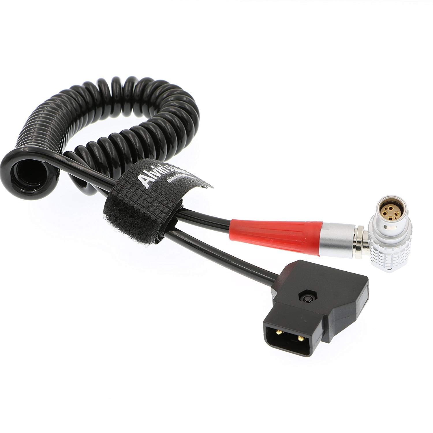 Alvin&#39;s Cables Red Scarlet Epic Camera Power Coiled Twist Cable 6 Pin Right Angle Female to D Tap