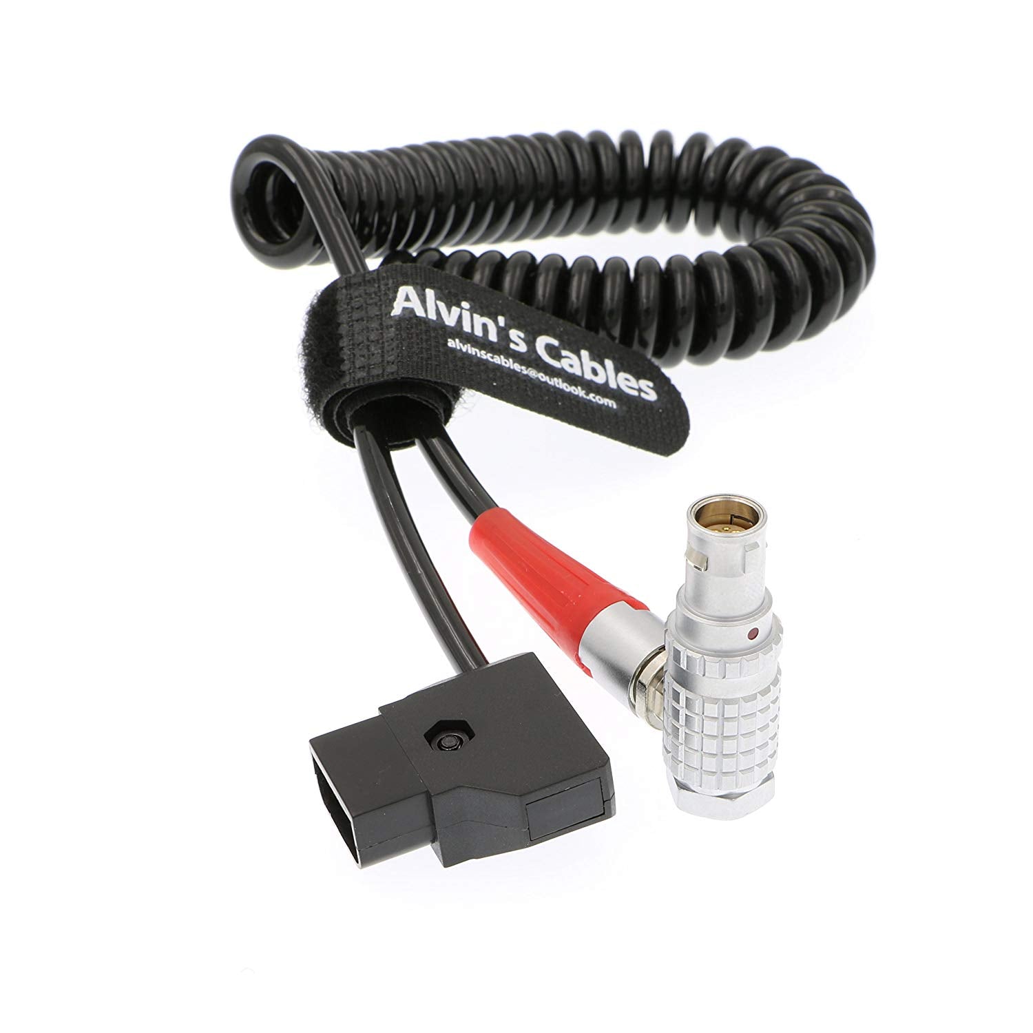 Alvin&#39;s Cables Red Scarlet Epic Camera Power Coiled Twist Cable 6 Pin Right Angle Female to D Tap