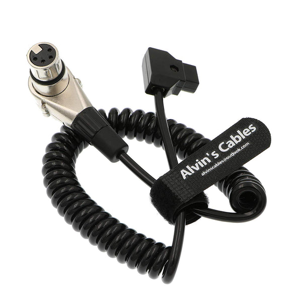 Alvin's Cables XLR 4 Pin Female Right Angle to D Tap Coiled Power Cable for ARRI Alexa Camera Monitor
