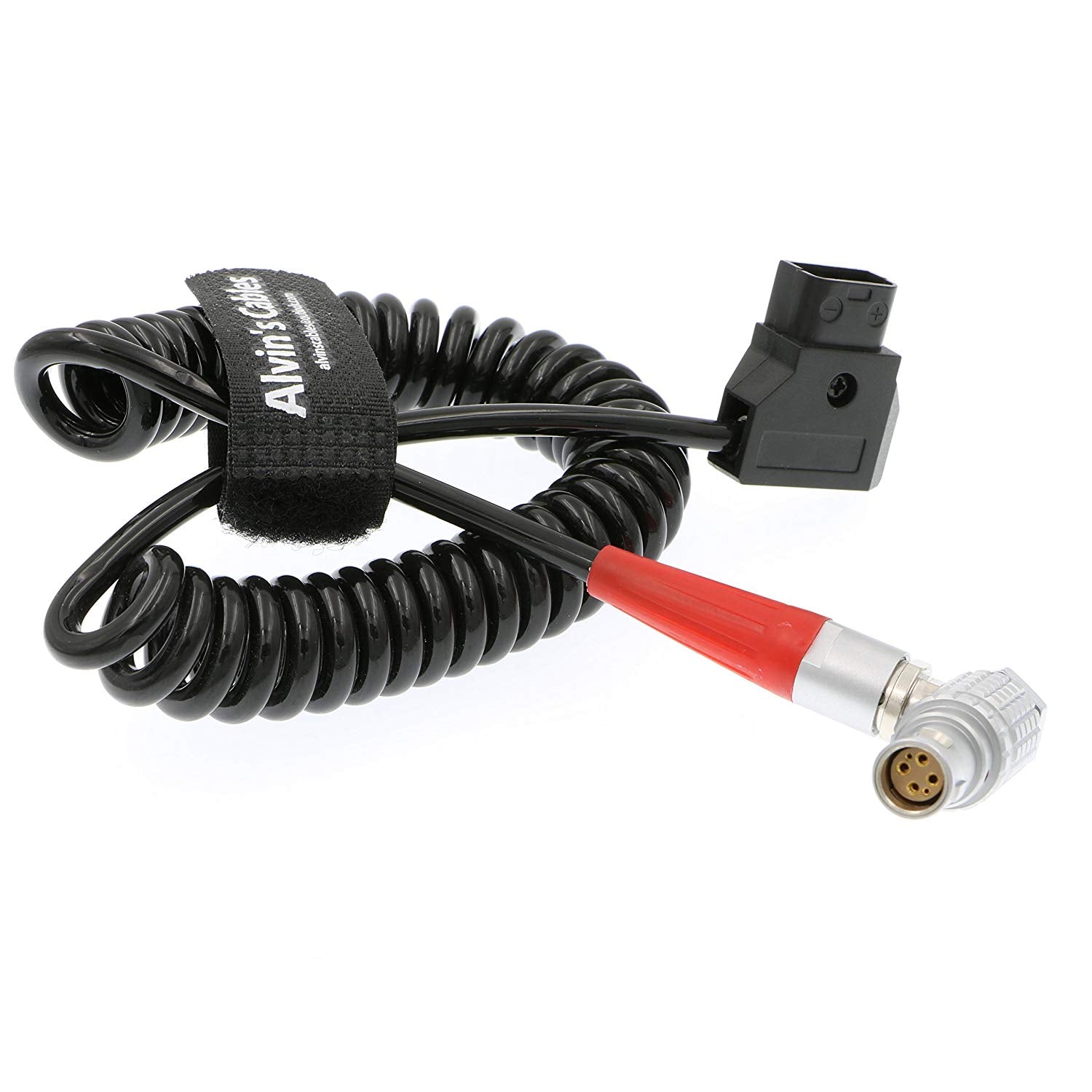 Alvin&#39;s Cables Red Scarlet Epic Camera Power Coiled Twist Cable 6 Pin Right Angle Female to D Tap
