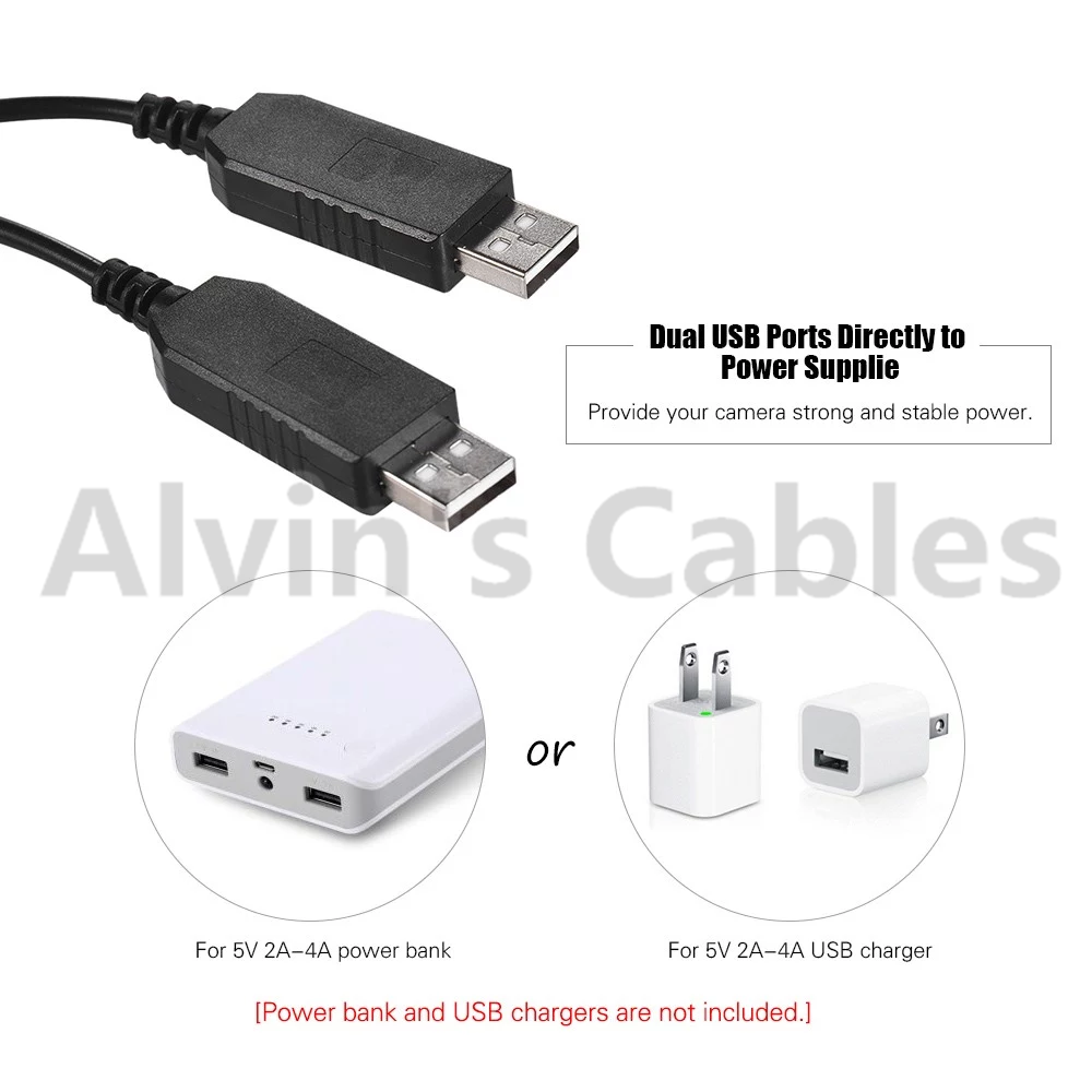 Alvin’s Cables DR E6 DC Coupler Dummy Battery to Dual USB Power Adapter Cable LP E6 Replacement for Canon EOS 5DS R 5D Mark II 5D Mark III 5D Mark Ⅳ 6D 60D 60Da 7D Mark II 70D 80D Fully Decoded