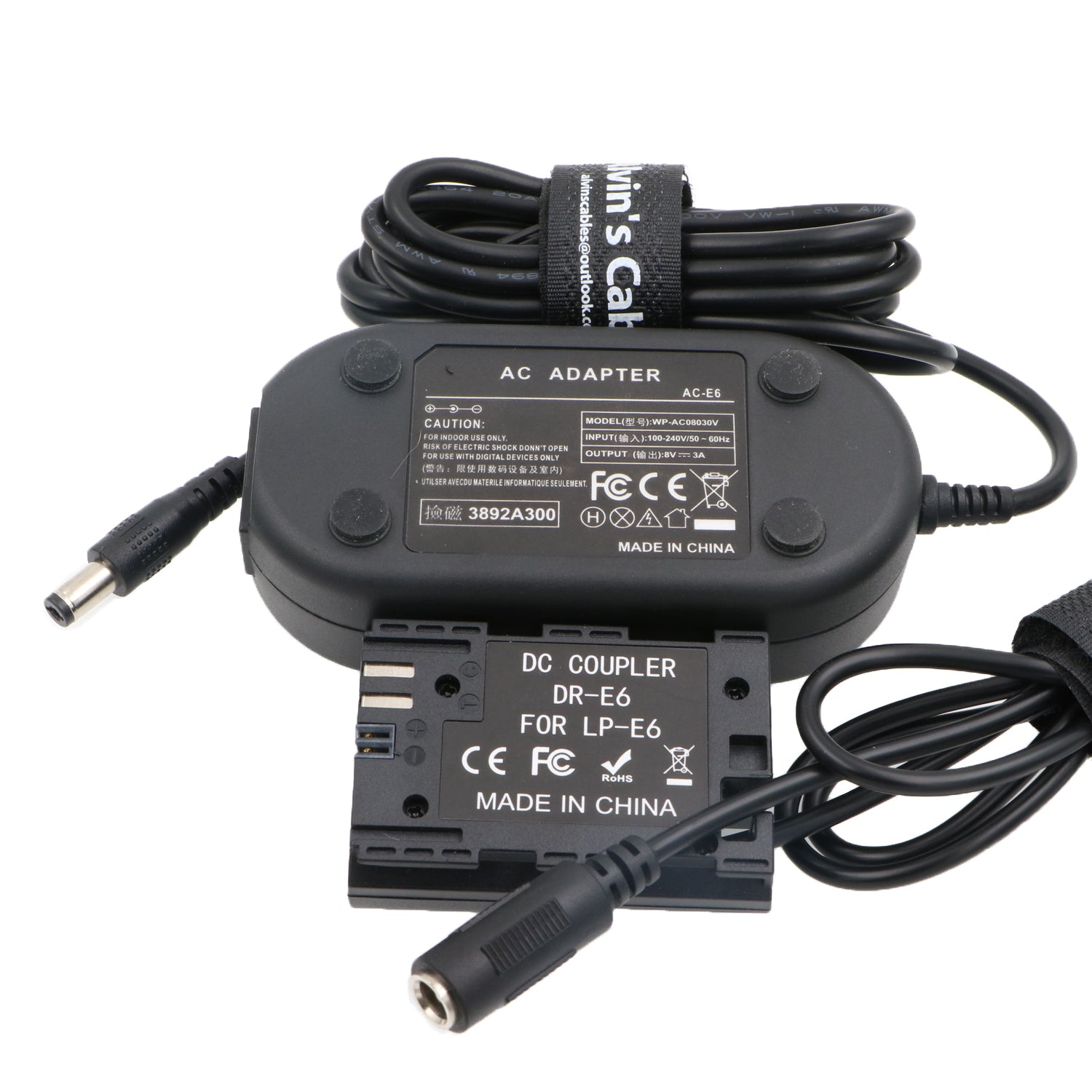 Alvin’s Cables ACK E6 Replacement AC Power Adapter Cable Kit Dummy Battery for Canon EOS 5DS R 5D Mark II 5D Mark III 5D Mark Ⅳ 6D 60D 60Da 7D Mark II 70D 80D from AC Outlet Fully Decoded Smart Chip