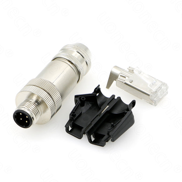 Alvin's Cables M12 4-Pin D-Coded Male RJ45 Crimp Connector Metal Signal-Shielding PG9 Plug for Ethernet Cable One Set