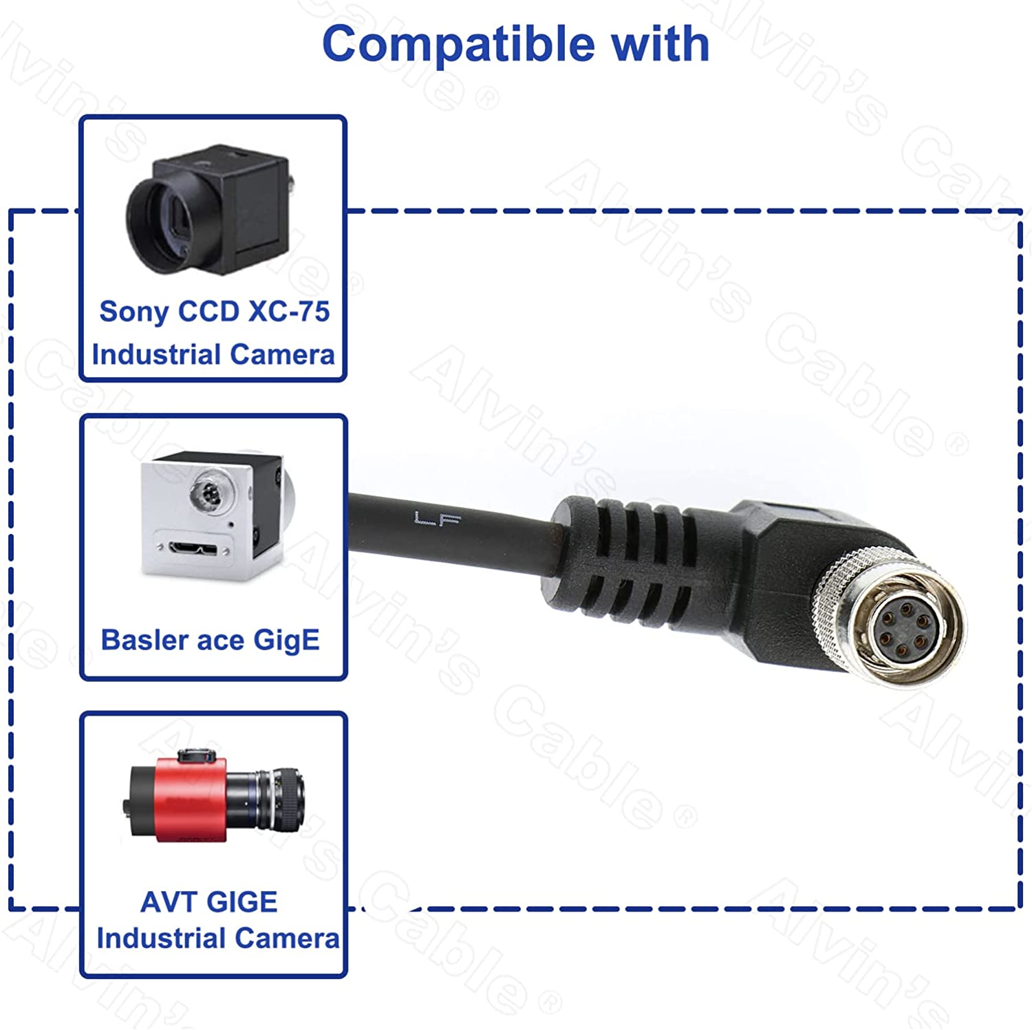 Alvin’s Cable Hirose 6 Pin Female HR10A-7P-6S to Flying Lead Power I/O Cable for Basler GIGE AVT for Sony CCD Camera