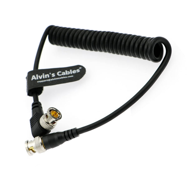 Alvin's Cables 3G HD SDI 75 Ohm BNC Male to BNC Male Coaxial Cable Coiled Cable for Blackmagic BMPCC Video Camera Straight to Right Angle