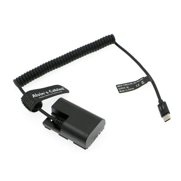 Alvin's Cables PD USB C Type-C to LP-E6 Dummy Battery Power Coiled Cable for Canon EOS R R5 R6 90D 80D 70D 60D 60Da 5D Mark II III IV 6D Mark II 7D Mark II Cameras