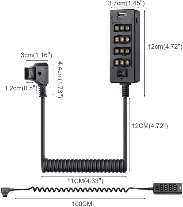 Alvin's Cables D Tap Stecker auf 4 Port DTap Female Splitter Stromkabel für ARRI RED Kameras TILTA Steadicam IDX Akku