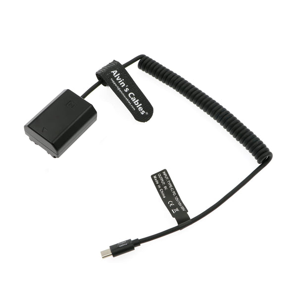 Alvin's Cables USB-C Type-C PD to NP-FZ100 Dummy Battery Coiled Power Cable for Sony Alpha A7 III, A7S III, A7R III, A7R IV, A9, A9II, A9R, A9S, A6600, A7C, A1 Camera