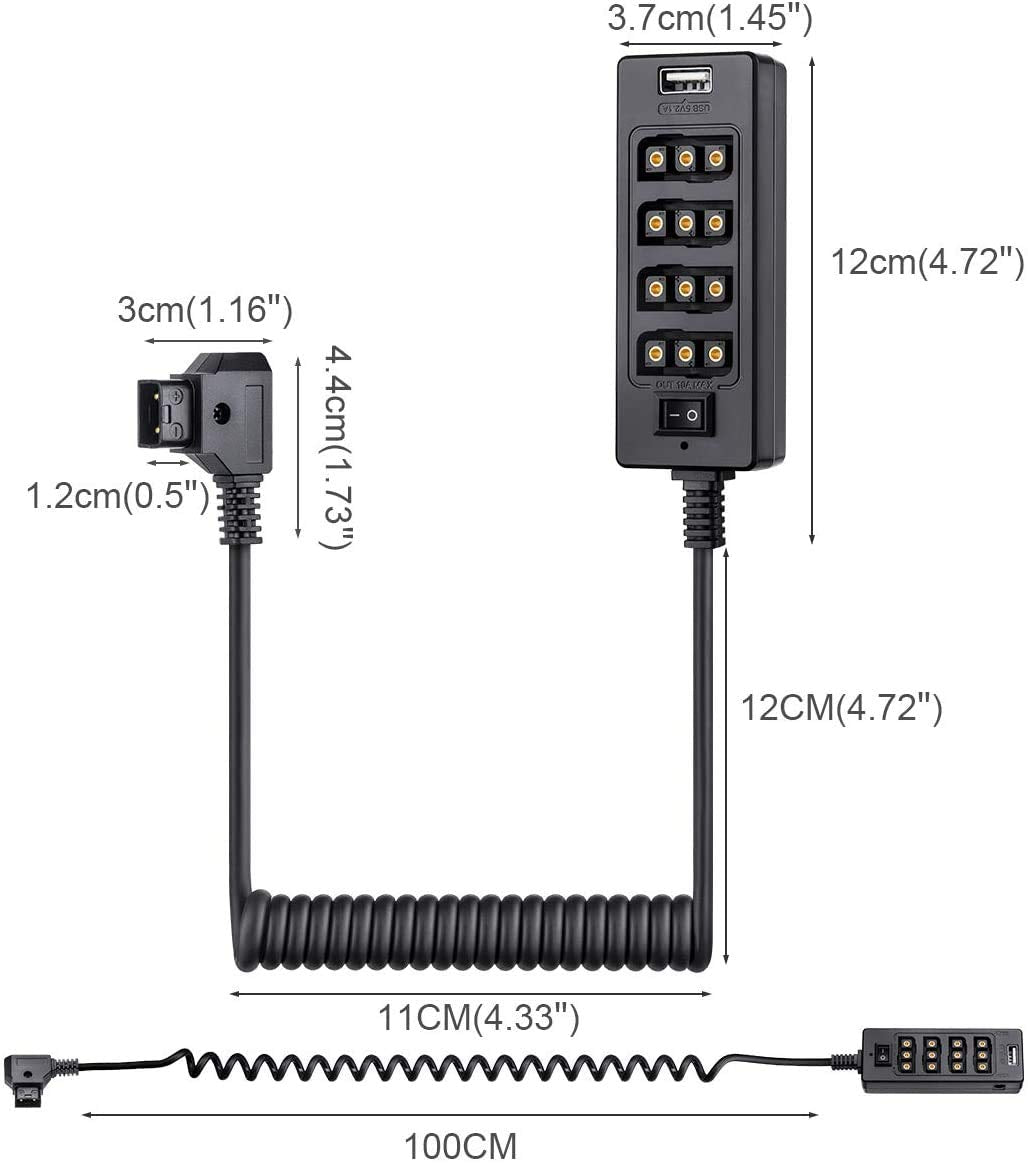 Alvin&#39;s Cables D Tap Male to 4 Port Dtap Female Splitter Power Cable for ARRI RED Cameras TILTA Steadicam IDX Battery